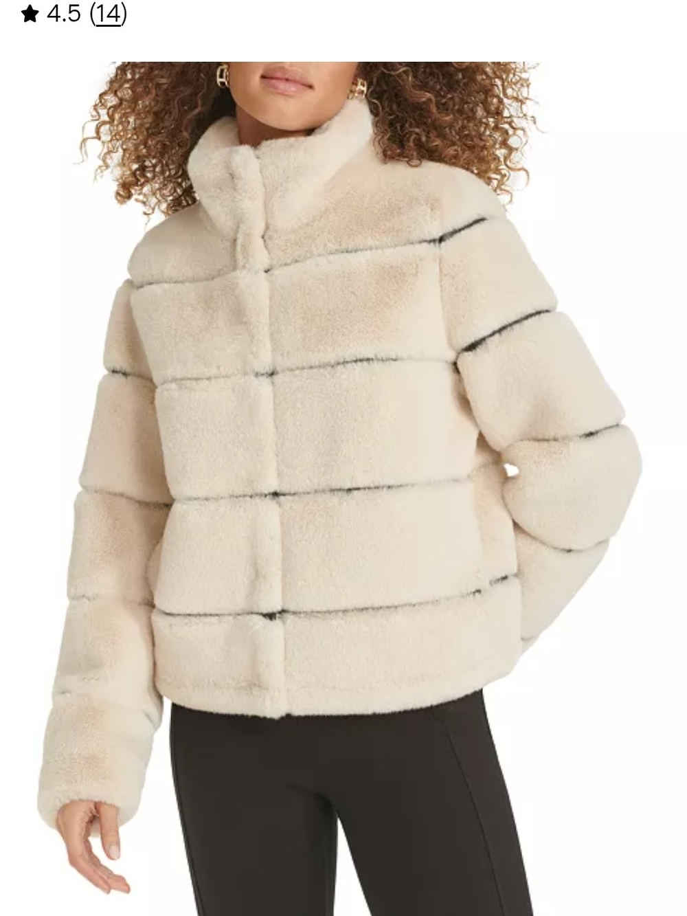 Karl Lagerfeld Paris Womens Faux-Leather Trim Faux-Fur Short Coat Size Medium